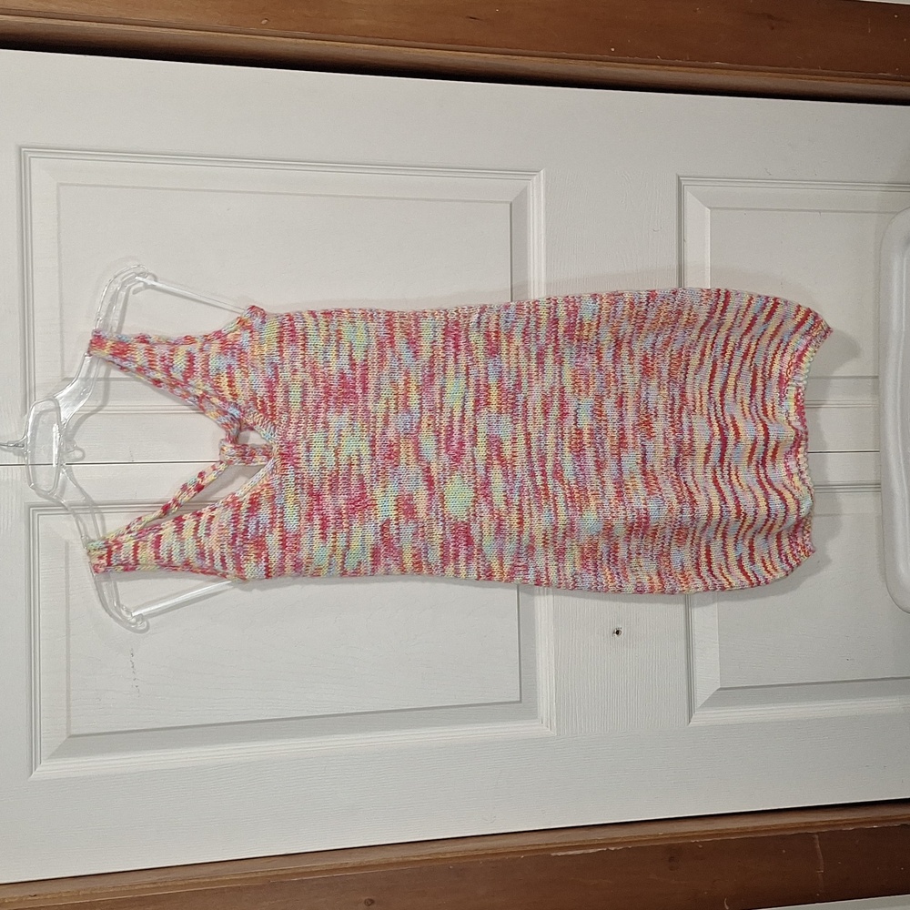 That's So Fetch crocheted knitted sweater tank mini dress- XS/S -multicolor pink